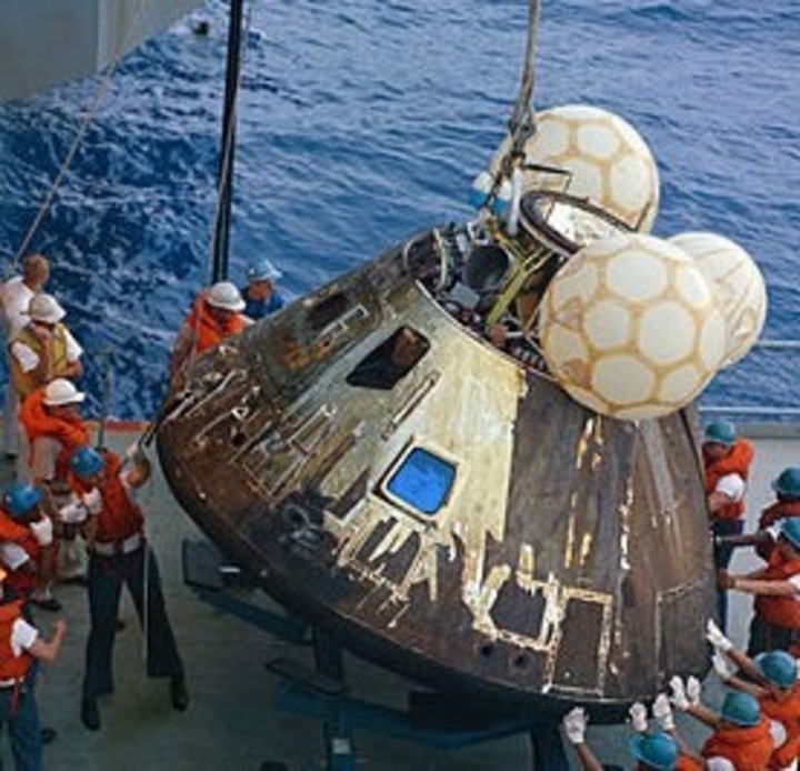 The Apollo 13 command module was rescued from the Pacific Ocean.